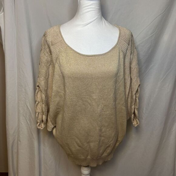 Coldwater Creek Sweaters - Coldwater Creek Nouveau Gold Knit Long Sleeve Cable Sweater Party Blouse NWT